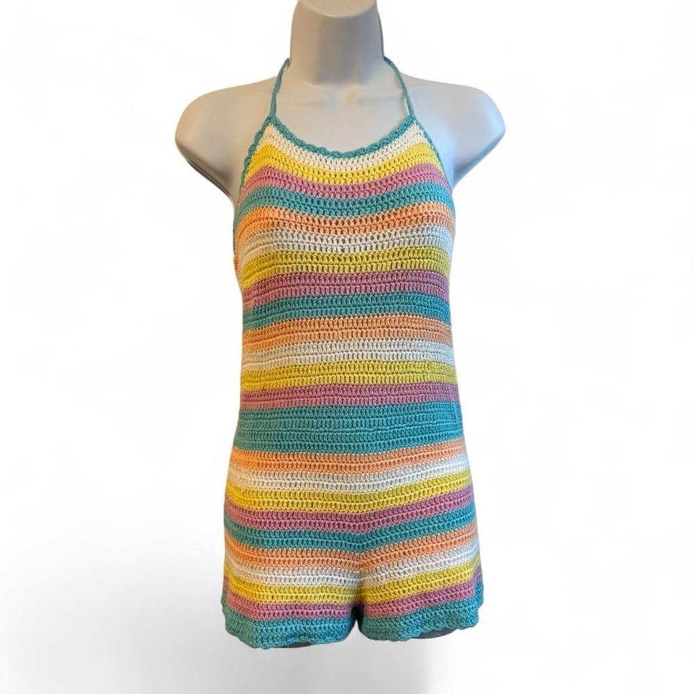 Hot & Delicious Multicolor Crochet Romper - size small Super cute